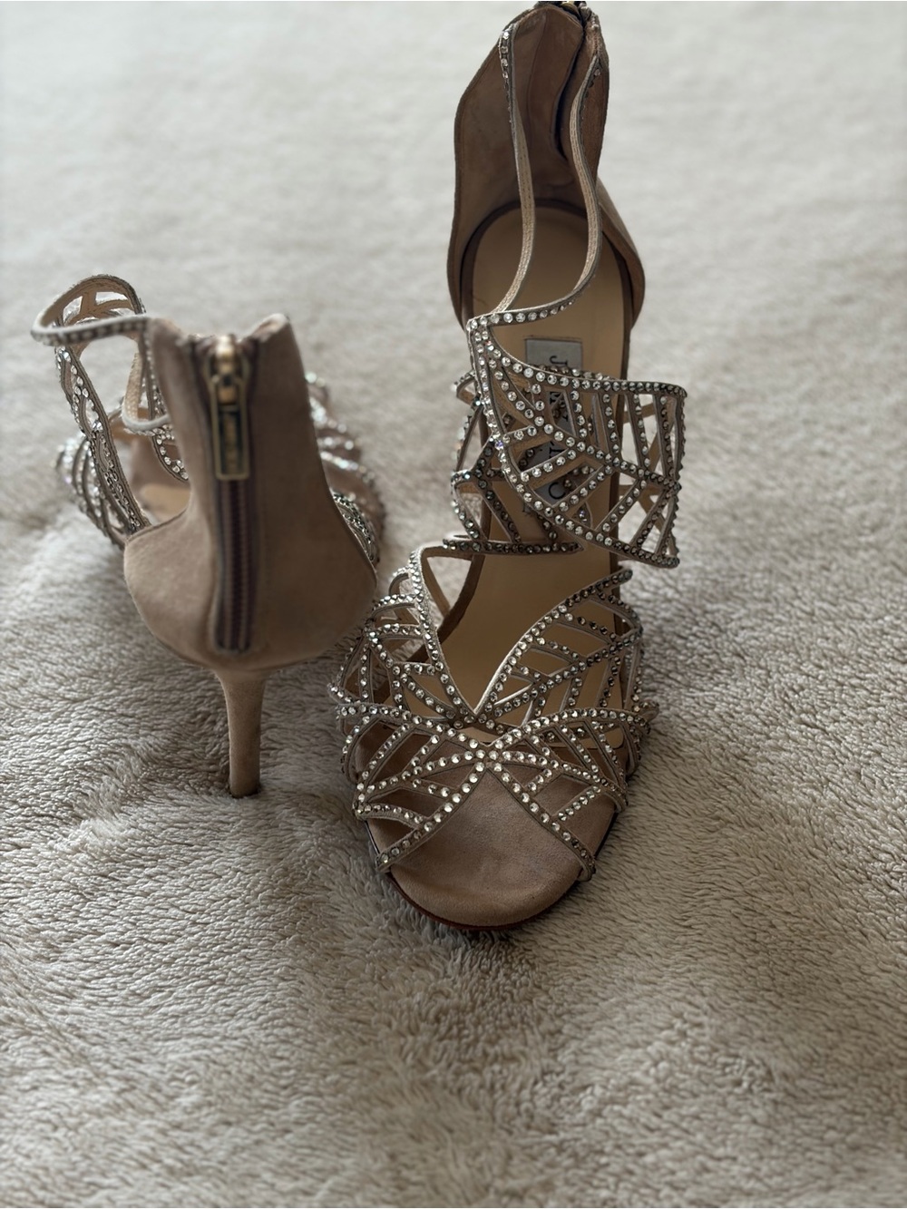 Jimmy Choo Nude Crystal-Strap Stiletto Sandals